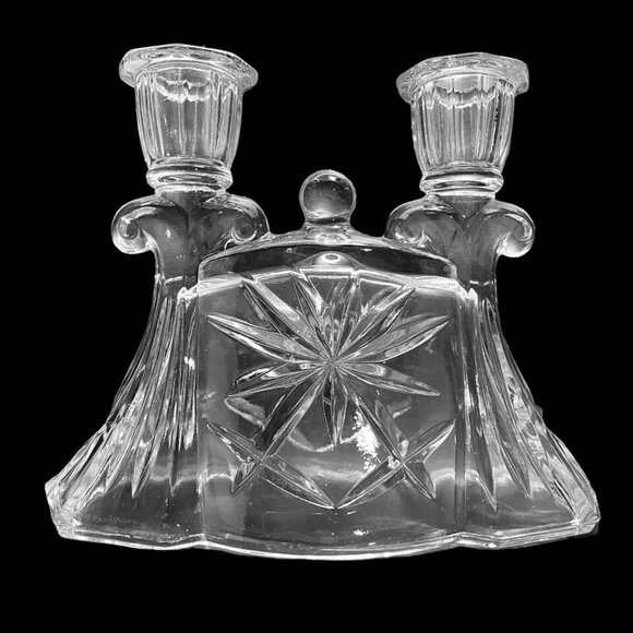 Vintage 1950s Anchor Hocking Prescut Double Taper Candle Holders Set (2) Glass - Picture 3 of 7